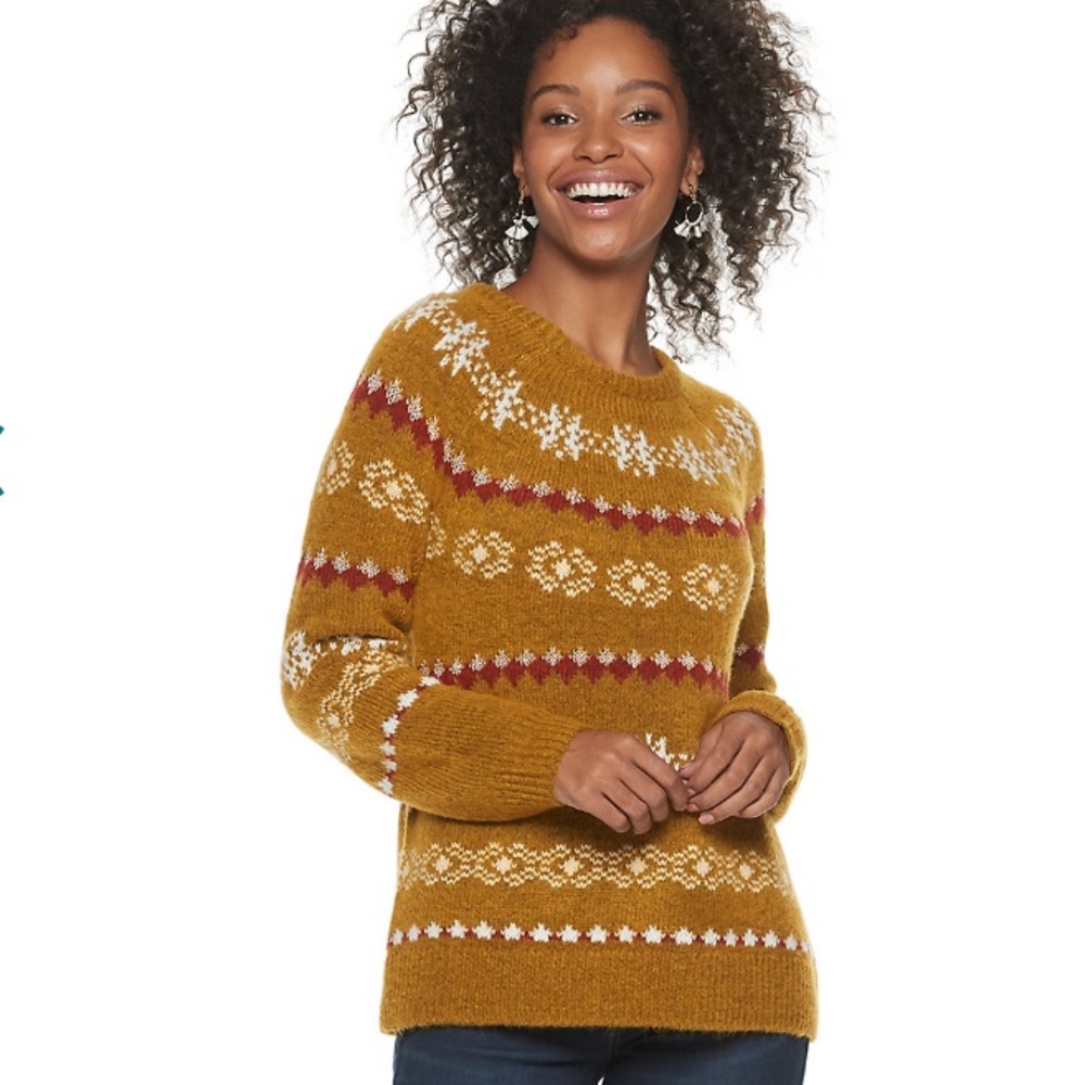 Fairisle pattern snowflake pullover sweater/gifts